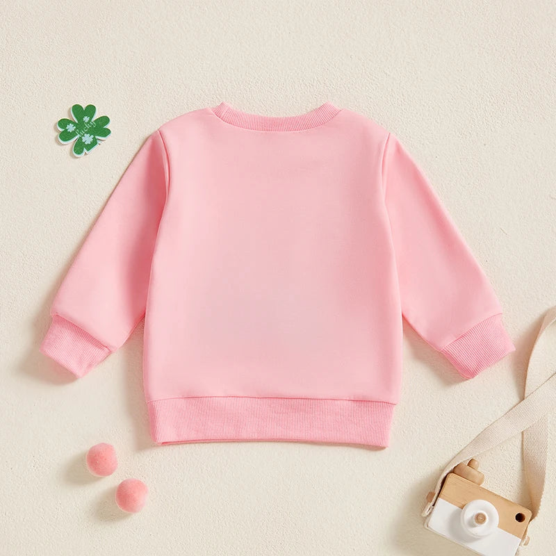 Baby Toddler Girls St. Patrick's Day Irish Bow Four Leaf Clover Embroidery Long Sleeve Pullover Top Casual Spring Clothes