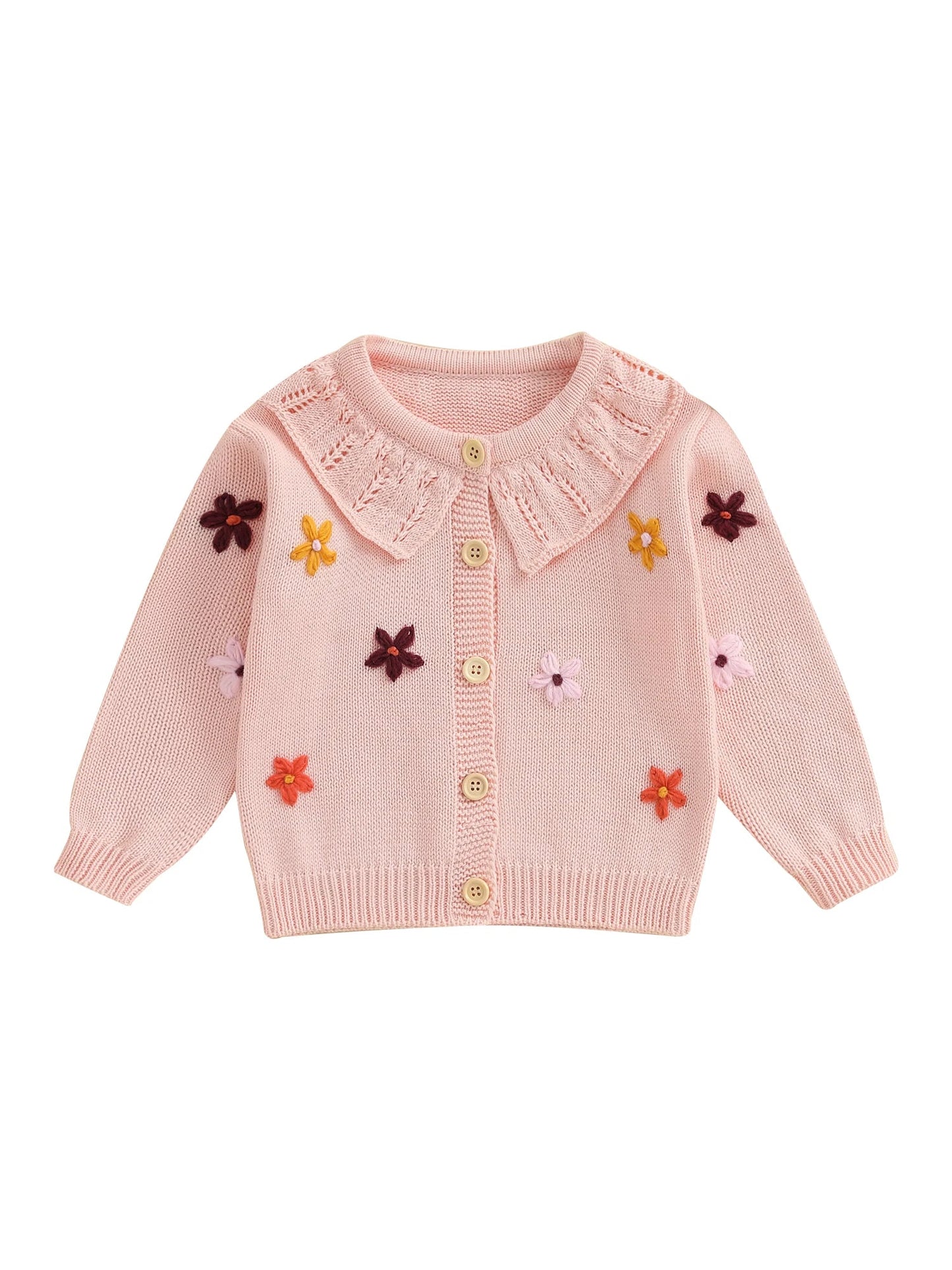 Baby Toddler Girls Cardigan Sweater 3D Flower Design Button Down Long Sleeve Knitted Top
