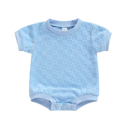 Baby Boys Girls Bodysuit Short Sleeve Crew Neck Checkerboard Summer Playsuit Romper