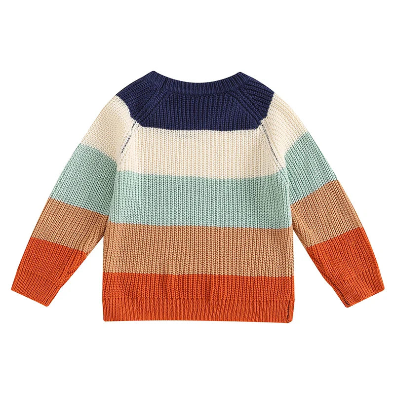 Baby Toddler Boys Girls Sweater Casual Contrast Color Stripes Warm Knitted Long Sleeve Pullover Top