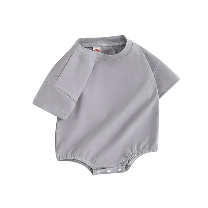 Baby Girls Boys Bubble Romper Short Sleeve Oversized Solid Color Basic Summer Clothes Bodysuit