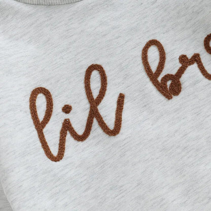 Toddler Baby Boy Long Sleeve Crewneck Letters Big Lil Bro Pullover Top or Romper Brother Matching