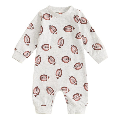 Baby Boys Girls Jumpsuit Long Sleeve Round Neck Football Print Romper