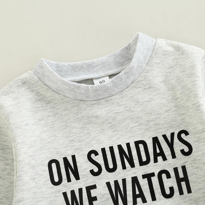 On Sundays We Watch Football with Daddy Infant Baby Girls Boys Romper Football Long Sleeve Jumpsuits Bubble Romper