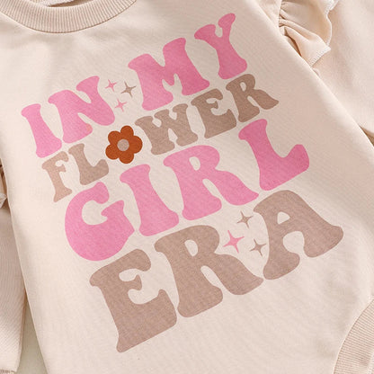 Baby Girls In My Flower Girl Era Romper Long Ruffle Sleeve Crew Neck Letters Print Bodysuit