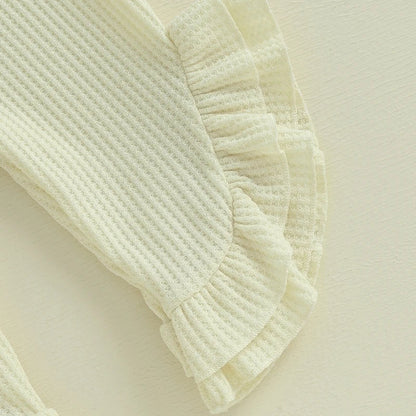 Baby Toddler Girl 2Pcs Summer Outfit Solid Waffle Round Neck Ruffled Tank Top with Long Pants Set