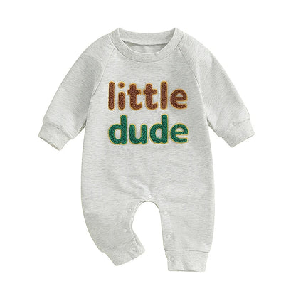 Baby Boys Mama's Boy / Little Dude Fall Romper Letter Embroidery Long Sleeve Crew Neck Full Length Jumpsuit