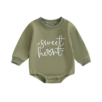 Baby Girls Boys Valentine's Day Long Sleeve Sweet Heart Letters Bubble Romper