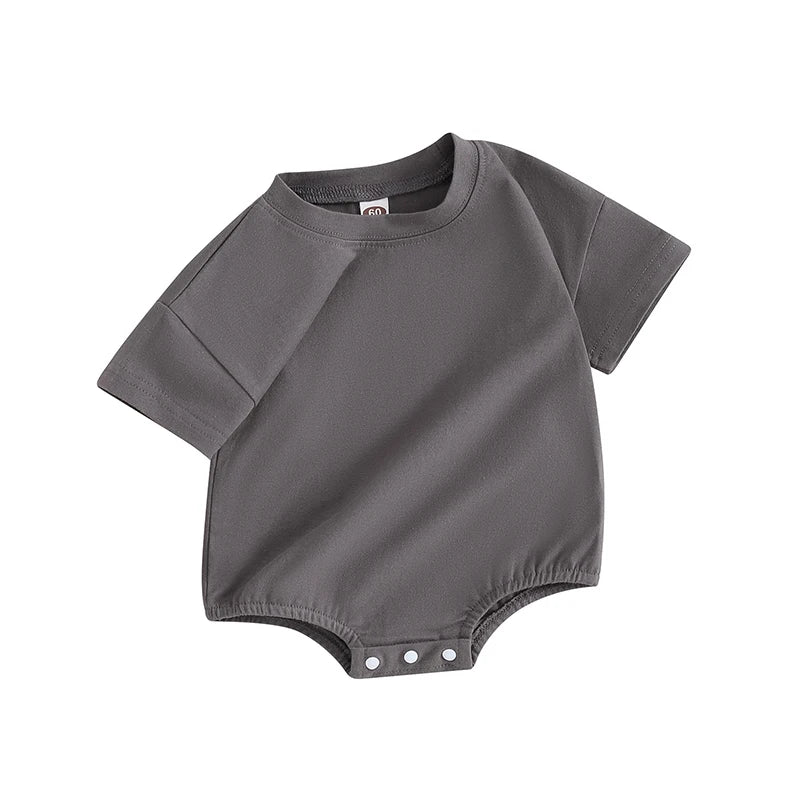 Baby Girls Boys Bubble Romper Short Sleeve Oversized Solid Color Basic Summer Clothes Bodysuit