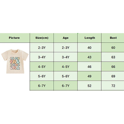 Toddler Kids Girls In My Preschool Era Back to School Colorful Letter & Floral Flowers Print Round Neck Short Sleeve Top