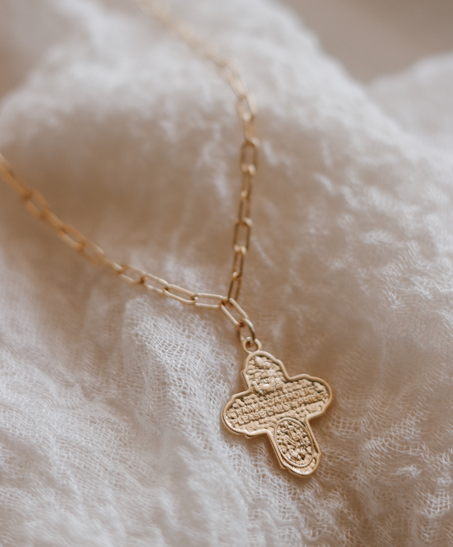 Four Way Cross Necklace - Paperclip Chain