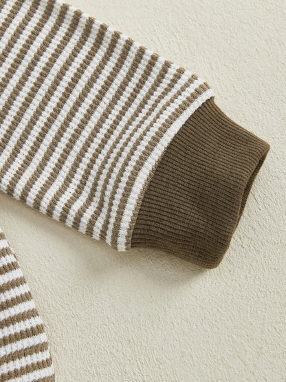 Baby Toddler Boys 2Pcs Fall Outfit Rugby Embroidery Striped Long Sleeve Top and Elastic Pants Clothes Set