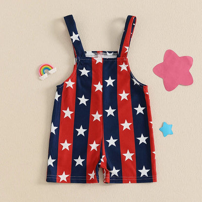 Baby Boys Girls 4th of July Romper Stars and Stripes Pattern Infant Overalls Sleeveless Tank Jumpsuit