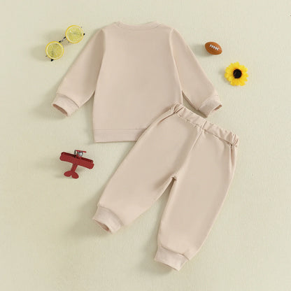 Baby Toddler Boys 2Pcs Autumn Long Sleeve Football Embroidery Top Drawstring Jogger Pants Set