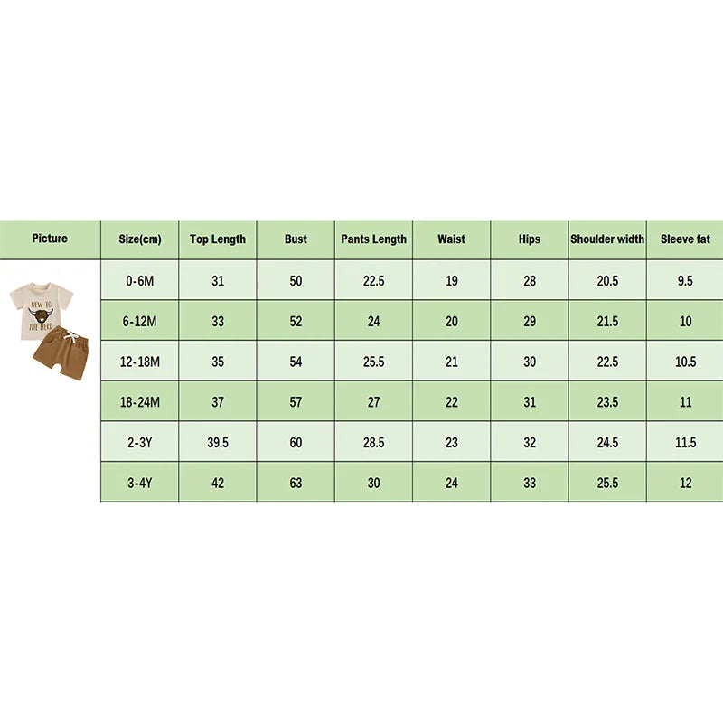Baby Toddler Boys 2Pcs New To The Herd Summer Outfit Letter Cow Embroidery Round Neck Short Sleeve T-Shirt Top Elastic Waist Shorts Set