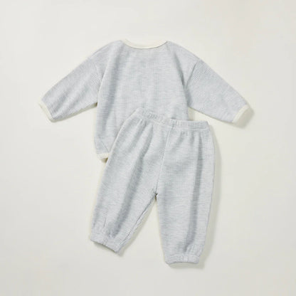 Baby Boys Girls 2Pcs Long Sleeve Waffle Cotton Pullover Crewneck Top + Pants Jogger Set Outfit