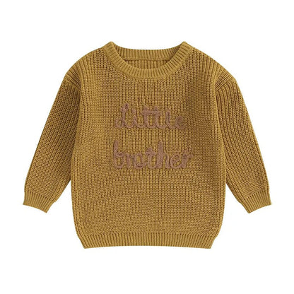 Baby Boys Sweater Letter Embroidery Little Brother Crew Neck Long Sleeve Pullover Top