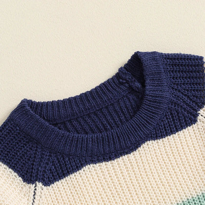 Baby Toddler Boys Girls Sweater Casual Contrast Color Stripes Warm Knitted Long Sleeve Pullover Top