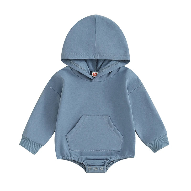 Baby Toddler Boy Girl Hoodie Bubble Romper Pocket Solid Color Long Sleeve
