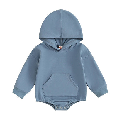 Baby Toddler Boy Girl Hoodie Bubble Romper Pocket Solid Color Long Sleeve