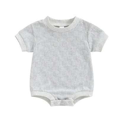 Baby Boys Girls Bodysuit Short Sleeve Crew Neck Checkerboard Summer Playsuit Romper