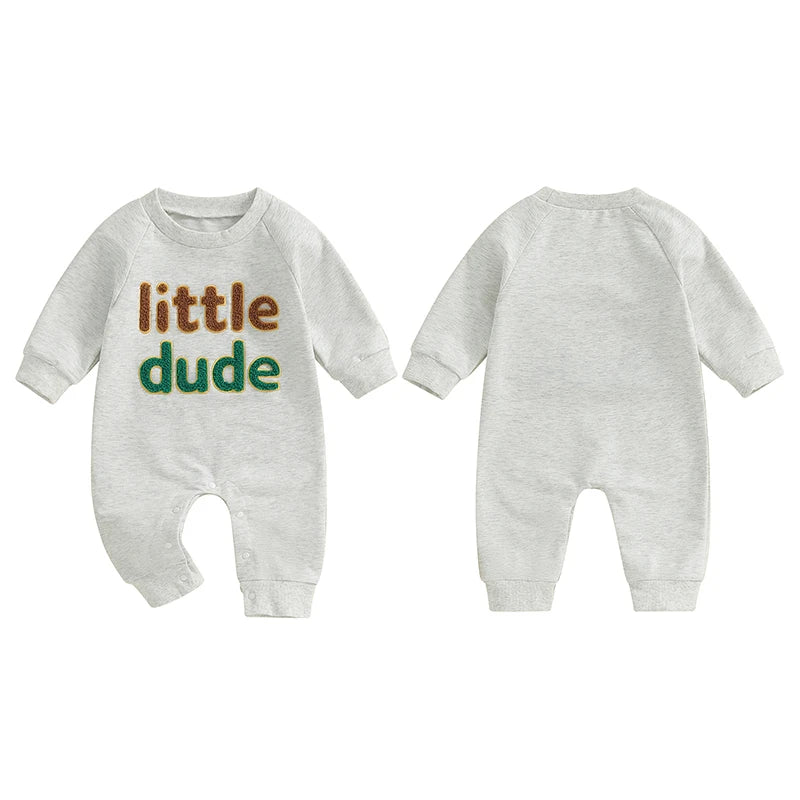 Baby Boys Mama's Boy / Little Dude Fall Romper Letter Embroidery Long Sleeve Crew Neck Full Length Jumpsuit