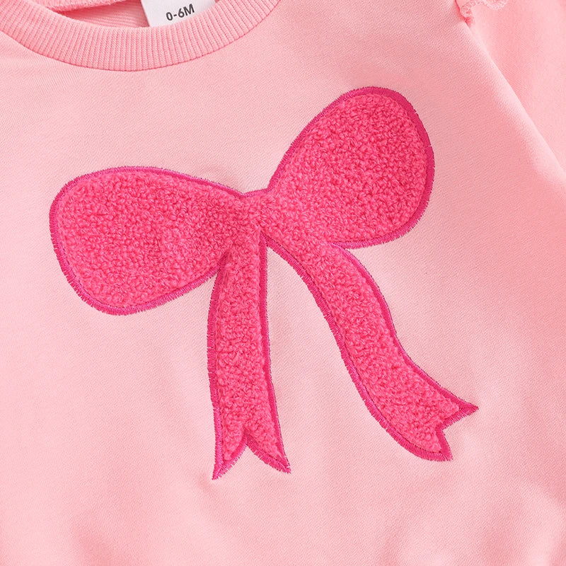 Baby Toddler Girls 3Pcs Fall Outfit Long Sleeve Bow Embroidery Crewneck Top + Jogger Pants + Headband Set