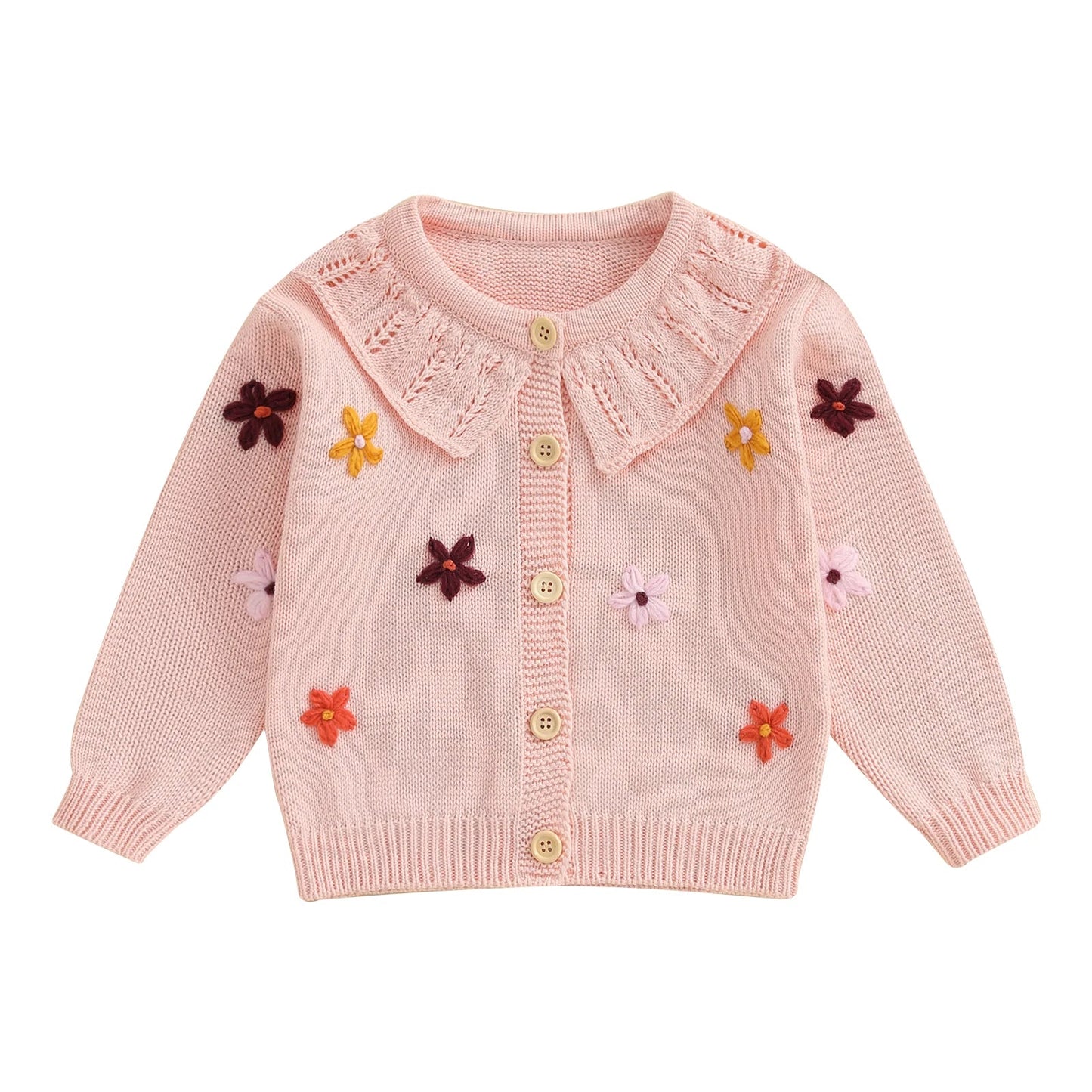 Baby Toddler Girls Cardigan Sweater 3D Flower Design Button Down Long Sleeve Knitted Top