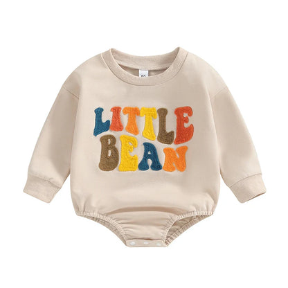 Baby Girls Boys Little Bean Bodysuit Long Sleeve Letter Embroidery Casual Playsuit Romper