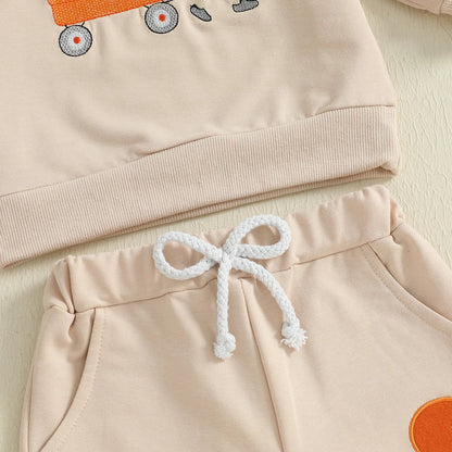 Baby Toddler Boys 2Pcs Autumn Long Sleeve Football Embroidery Top Drawstring Jogger Pants Set