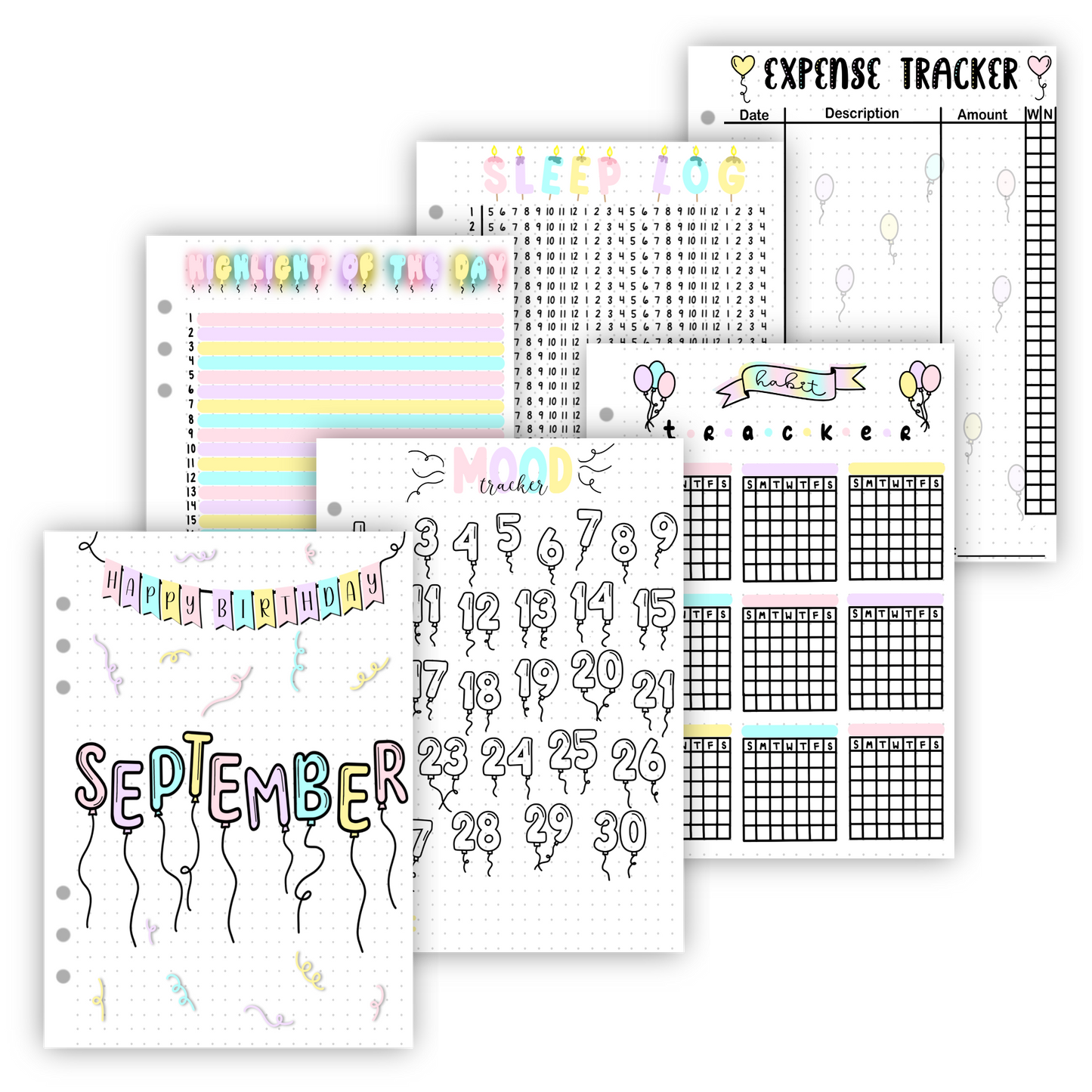 Birthday Themed Monthly Page Bundles