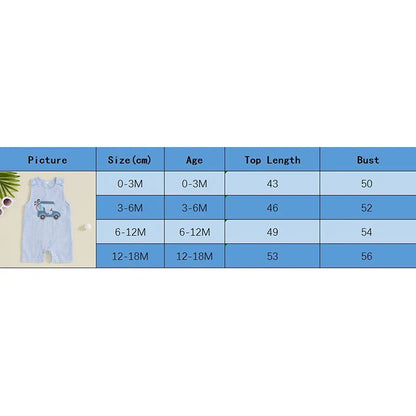 Baby Boys Jumpsuit Sleeveless Crew Neck Striped Embroidery Golf Cart Summer Romper