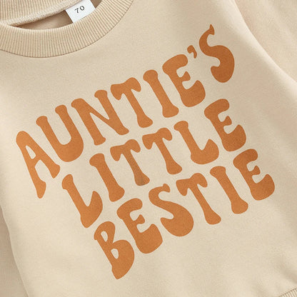 Baby Toddler Boys Girls 2Pcs Clothes Set Letter Auntie's Little Bestie Print Long Sleeve Pullover Top Jogger Pant Outfit