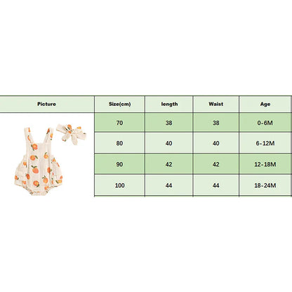 Baby Toddler Girls Romper Peach Print Sleeveless Square Neck Side Tiered Ruffled Jumpsuit with Headband Set