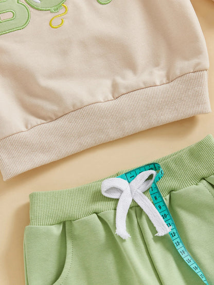 Baby Toddler Boy 2Pcs Birthday Boy Outfit Letter Ballon Embroidery Long Sleeve Pullover Crewneck Top Elastic Waist Solid Pants Jogger Set