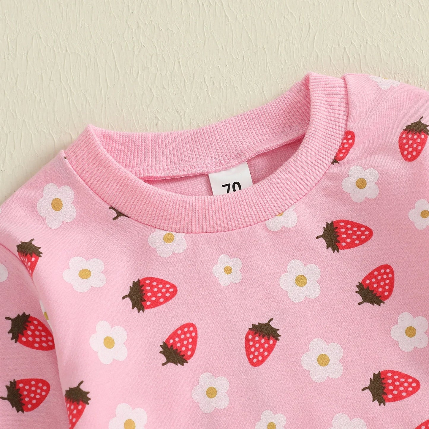 Baby Toddler Girl 2Pcs Fall Outfit Strawberry Flower Print Crew Neck Long Sleeve Top with Jogger Pants Set