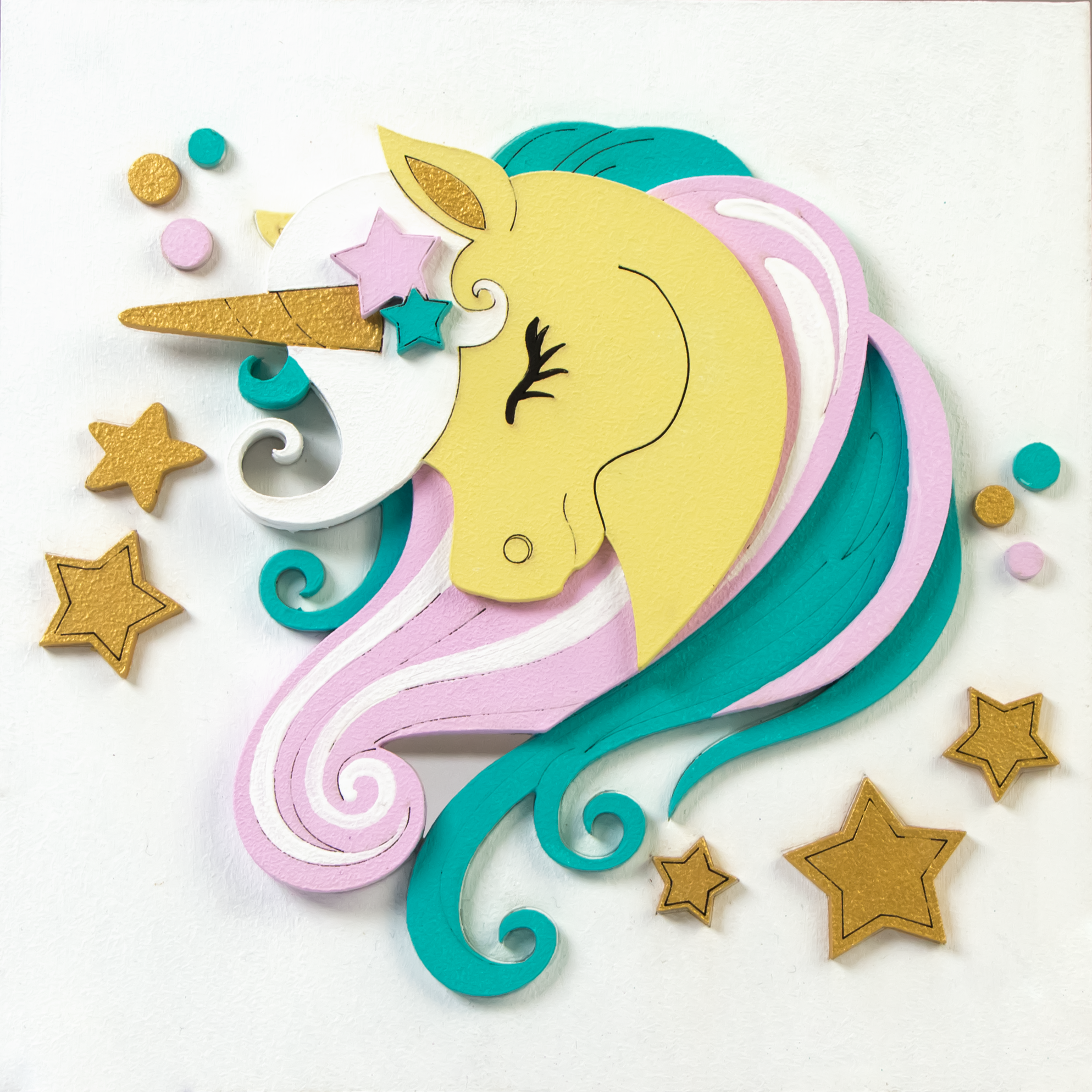 Set, 3D painting, "Star Unicorn", primed fibreboard, 18x18cm, ROSA TALENT