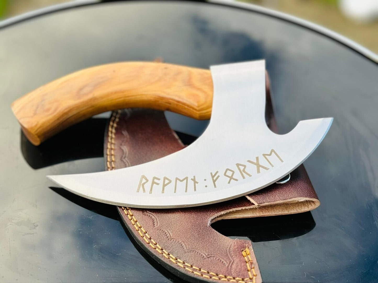 Vikings Pizza Cutter – Custom Handmade 8-Inch J2 Steel Blade with Wooden Handle