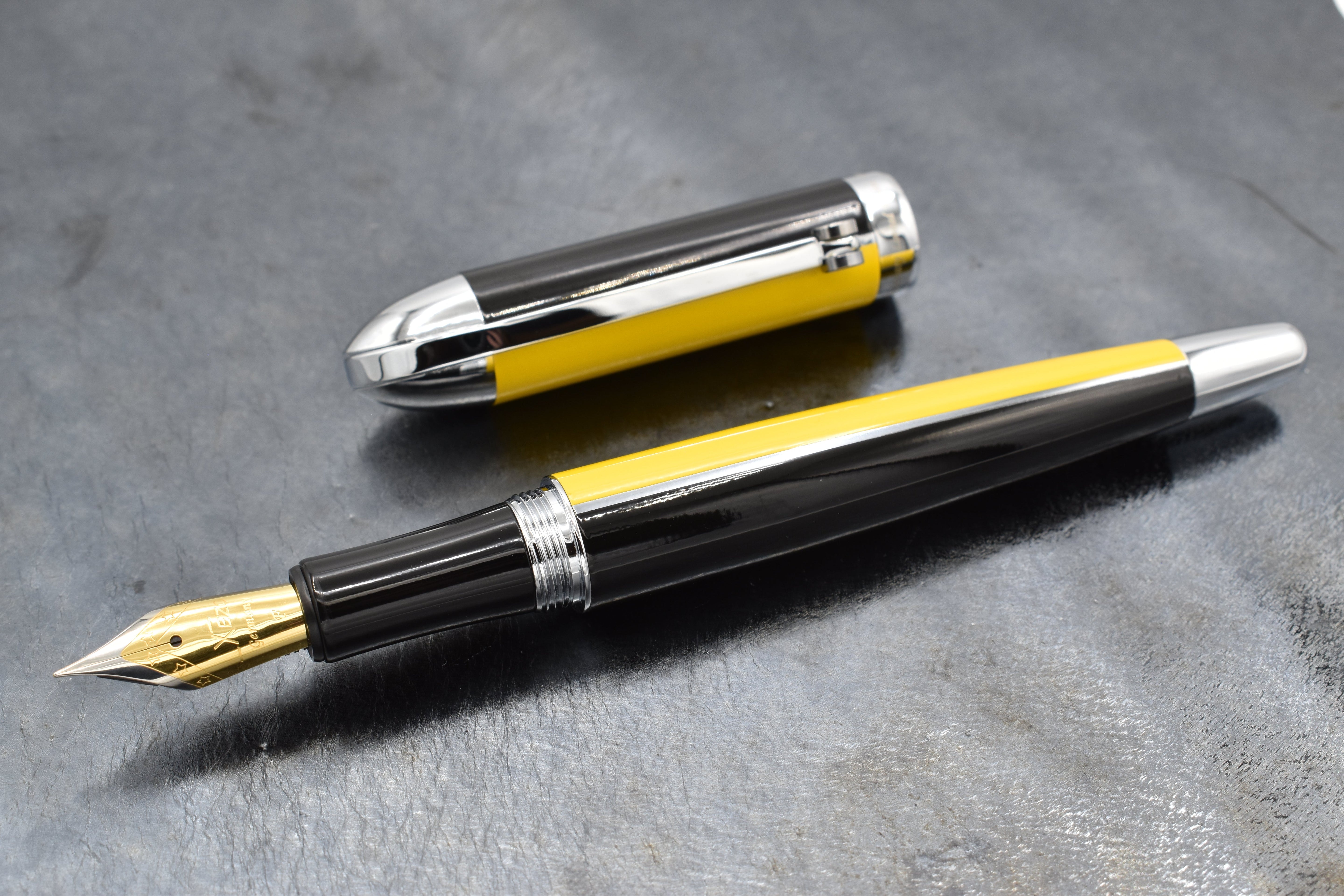 Xezo Visionary® Brass & Aluminum Enameled Fountain Pen (Fine Nib) - Speed Yellow / Black