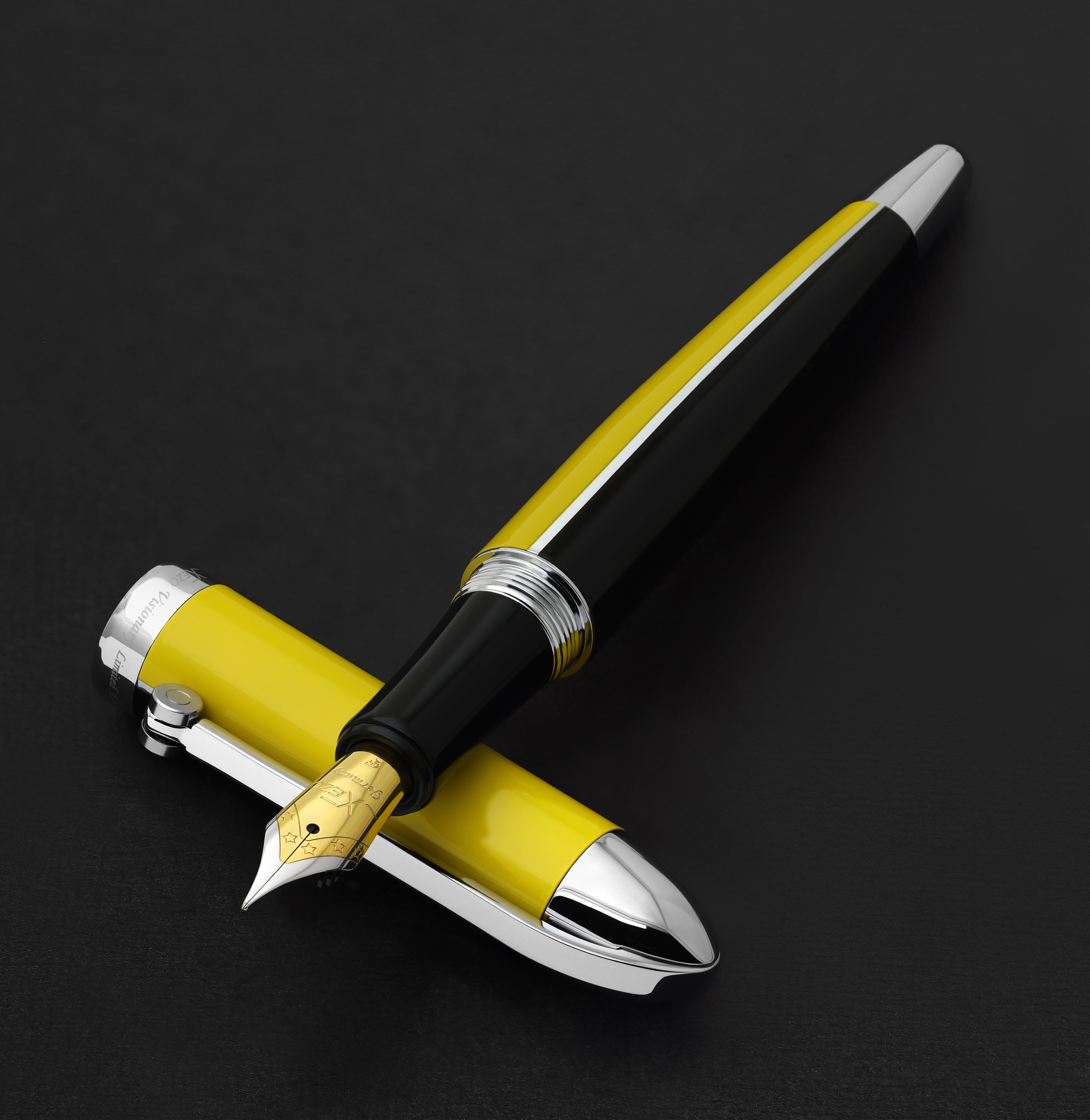 Xezo Visionary® Brass & Aluminum Enameled Fountain Pen (Fine Nib) - Speed Yellow / Black