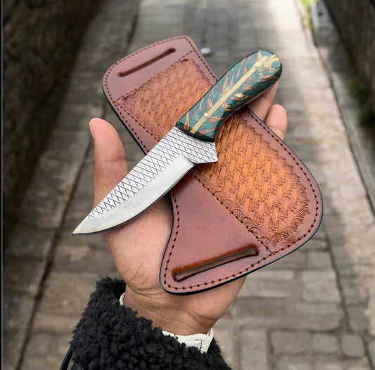 Western Belt Knife with Leather Case – Durable Blade & Resin Handle
