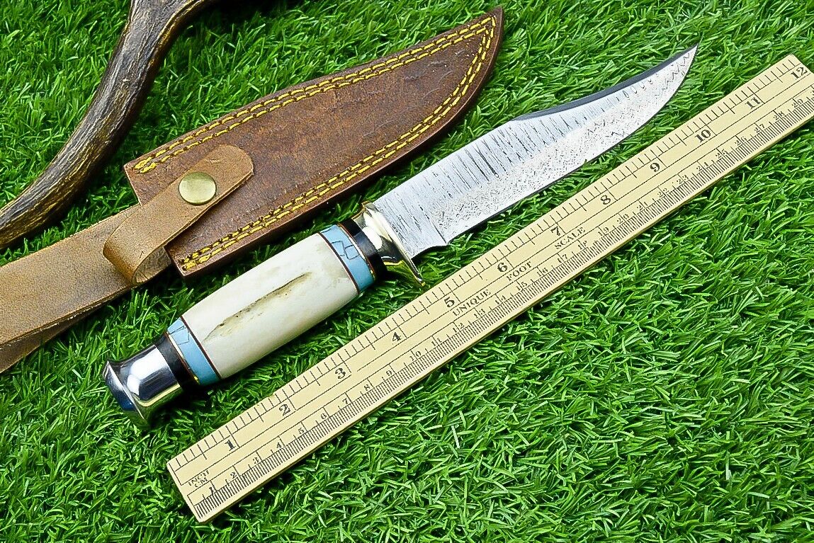 Hand-Forged Western Boulder Colorado Knife – 11” Razor Sharp Damascus Blade with Resin Grip & Leather Sheath