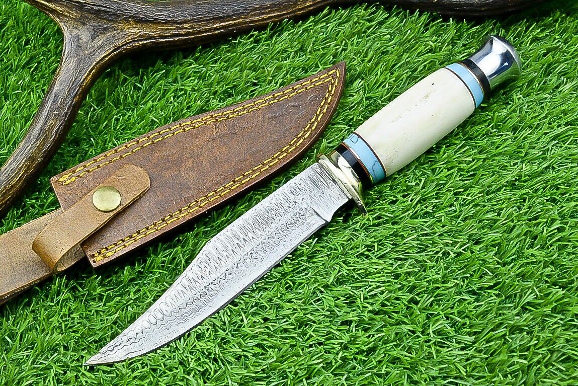 Hand-Forged Western Boulder Colorado Knife – 11” Razor Sharp Damascus Blade with Resin Grip & Leather Sheath