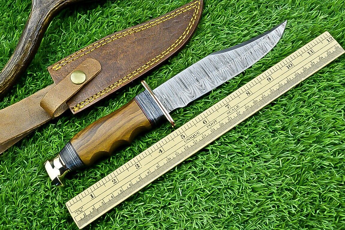 Western Boulder Colorado Knife – 11" Handmade Damascus Steel Blade with Olive Wood Handle & Leather Sheath