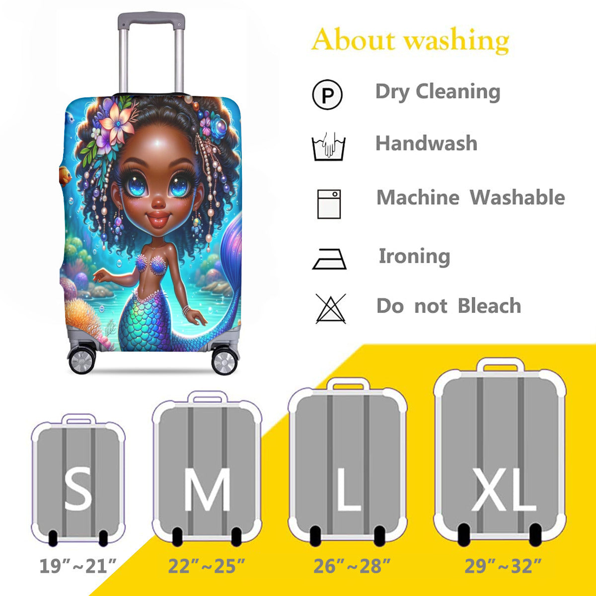 Custom African American Girl Little Mermaid Luggage Cover & Luggage Tag, Luggage Set