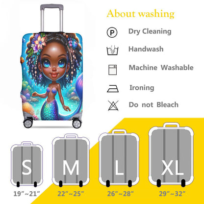 Custom African American Girl Little Mermaid Luggage Cover & Luggage Tag, Luggage Set