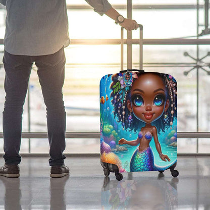 Custom African American Girl Little Mermaid Luggage Cover & Luggage Tag, Luggage Set