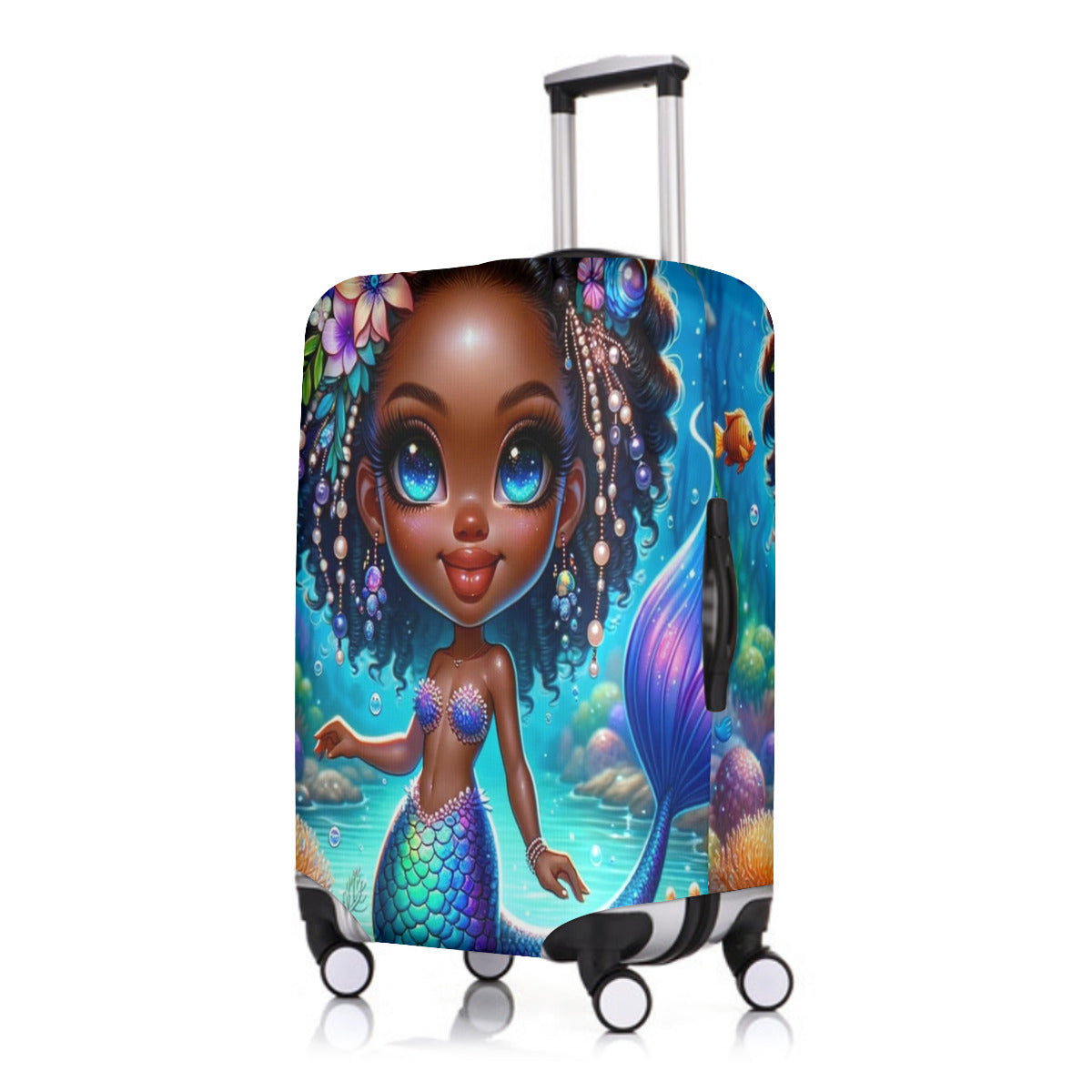 Custom African American Girl Little Mermaid Luggage Cover & Luggage Tag, Luggage Set