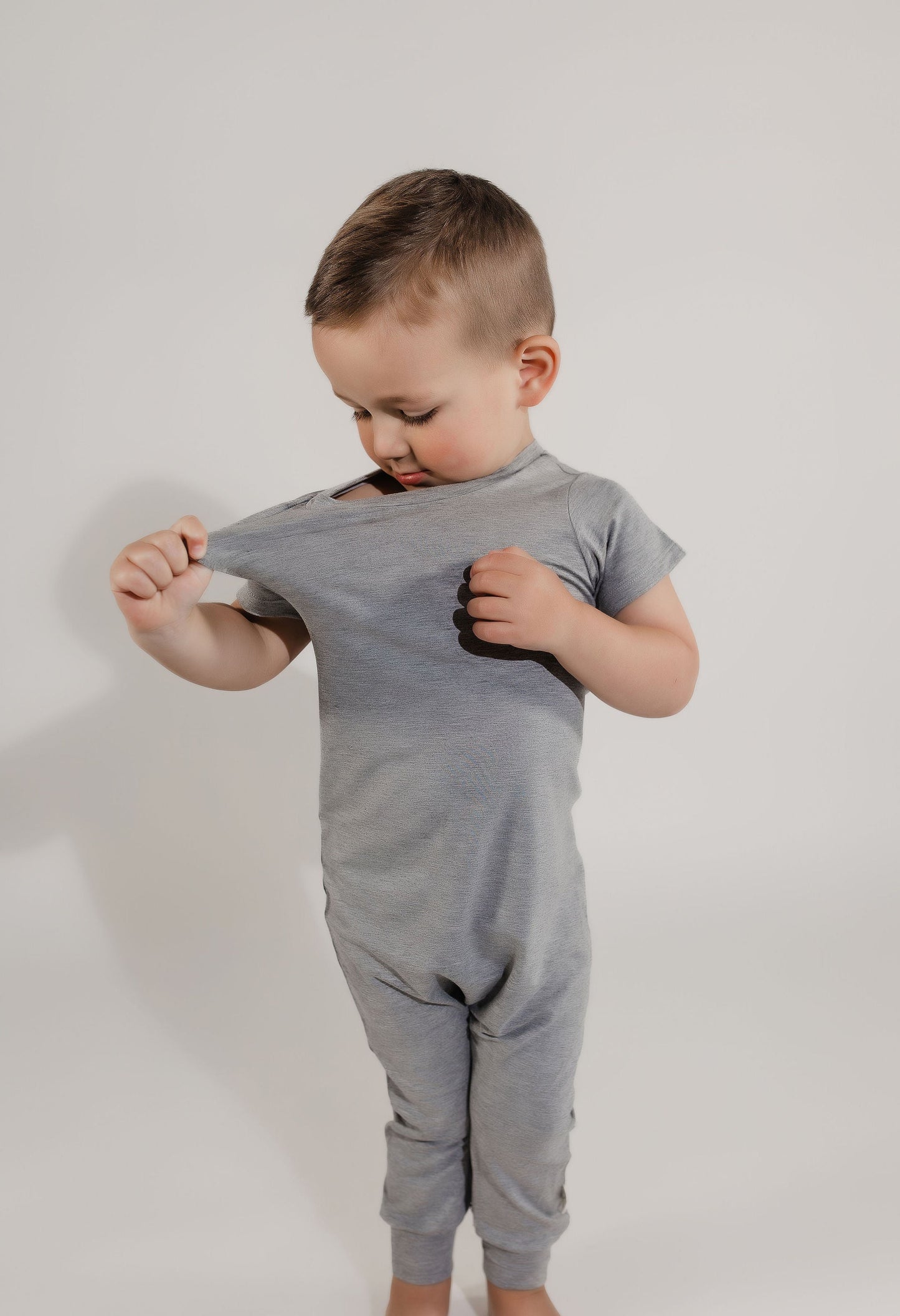 Grey Bamboo Lyocell Zip Romper