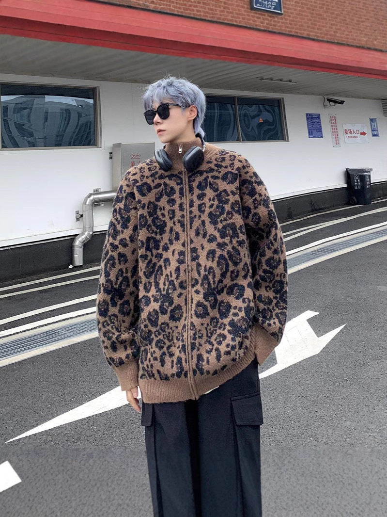American Fashion Brand Leopard Cardigan Sweater Men